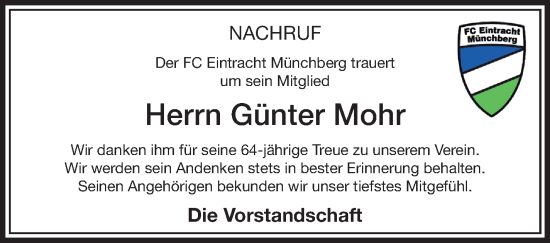 Traueranzeige von Günter Mohr von Frankenpost