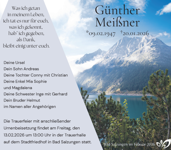 Traueranzeige von Günther Meißner von Südthüringer Presse