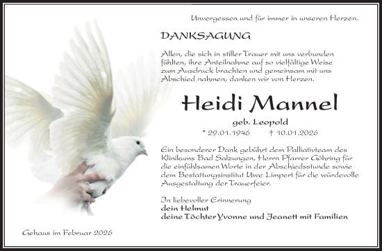 Traueranzeige von Heidi Mannel von Südthüringer Presse