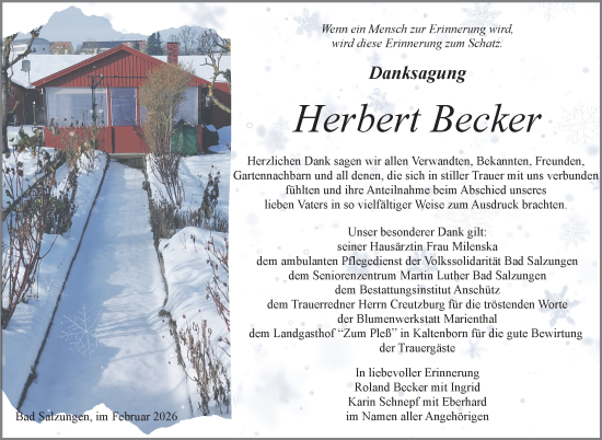 Traueranzeige von Herbert Becker von Südthüringer Presse