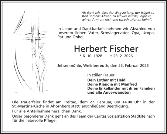 Traueranzeige von Herbert Fischer von Frankenpost