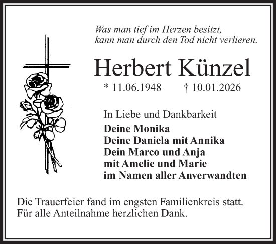 Traueranzeige von Herbert Künzel von Frankenpost
