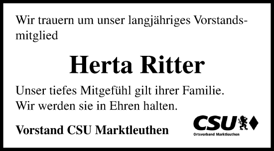 Traueranzeige von Herta Ritter von Frankenpost