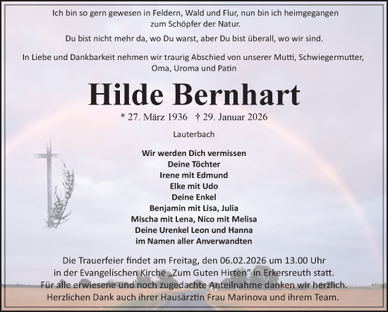 Traueranzeige von Hilde Bernhart von Frankenpost