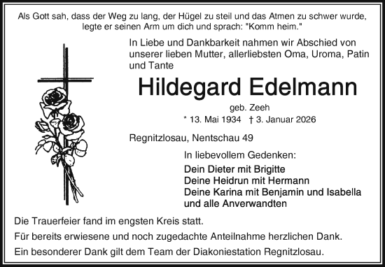 Traueranzeige von Hildegard Edelmann von Frankenpost