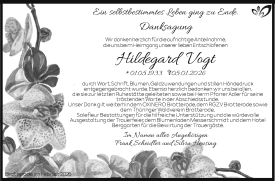 Traueranzeige von Hildegard Vogt von Südthüringer Presse
