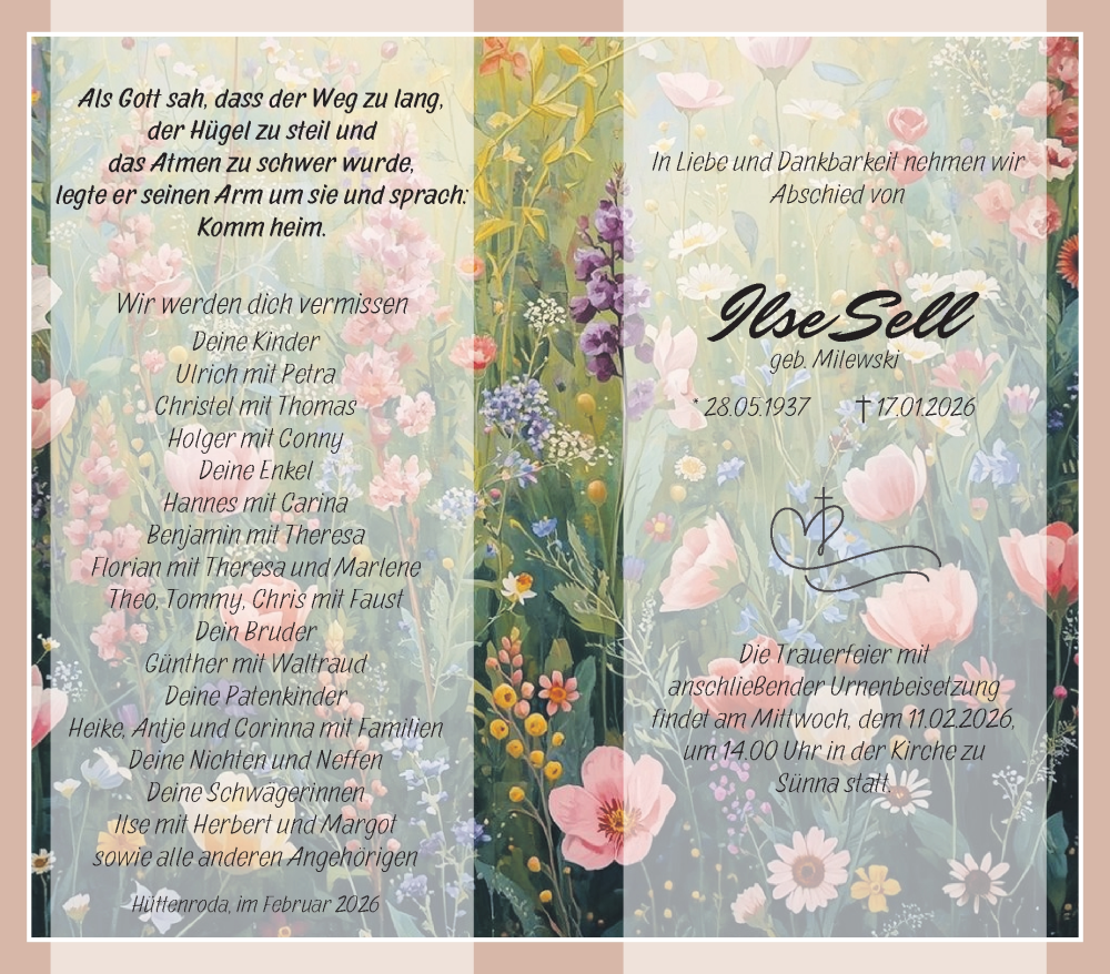  Traueranzeige für Ilse Sell vom 07.02.2026 aus Südthüringer Presse