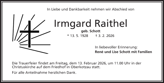 Traueranzeige von Irmgard Raithel von Frankenpost