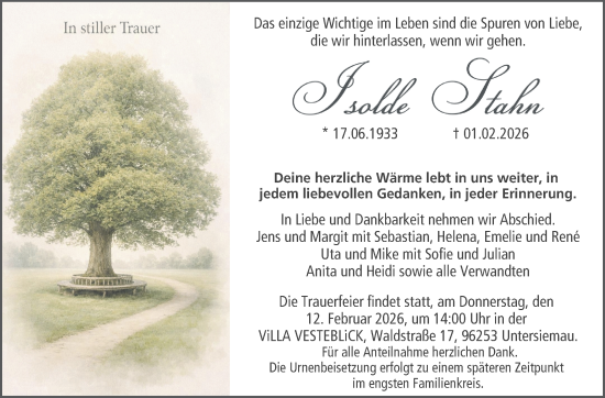 Traueranzeige von Isolde Stahn von Neue Presse Coburg