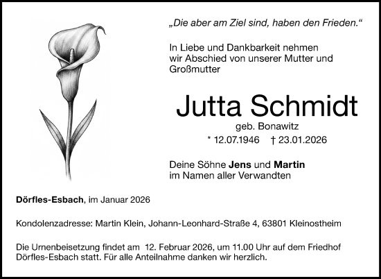 Traueranzeige von Jutta Schmidt von Neue Presse Coburg
