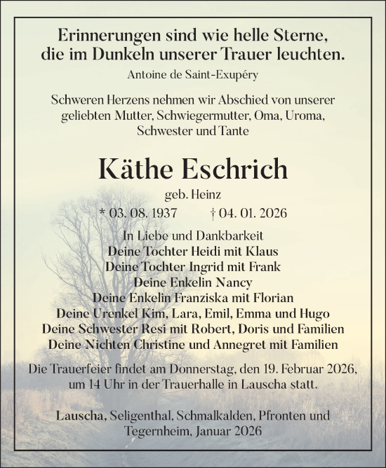 Traueranzeige von Käthe Eschrich von Südthüringer Presse