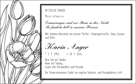 Traueranzeige von Karin Anger von Südthüringer Presse