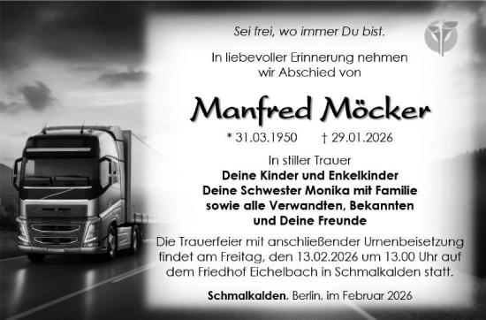 Traueranzeige von Manfred Möcker von Südthüringer Presse