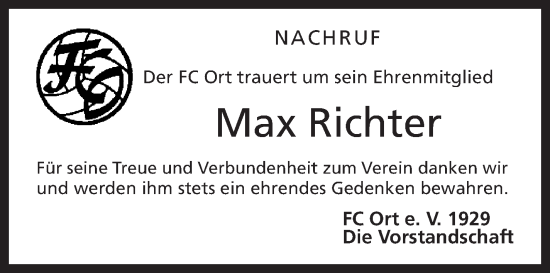 Traueranzeige von Max Richter von Frankenpost