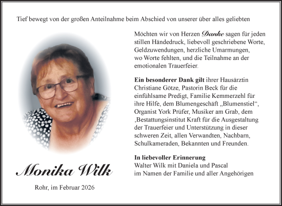 Traueranzeige von Monika Wilk von Südthüringer Presse