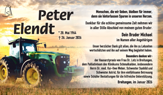 Traueranzeige von Peter Elendt von Südthüringer Presse
