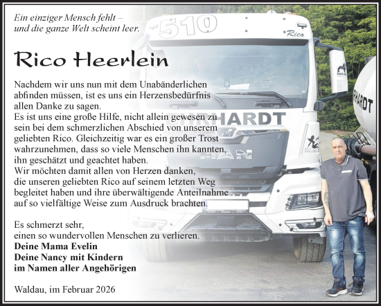 Traueranzeige von Rico Heerlein von Südthüringer Presse