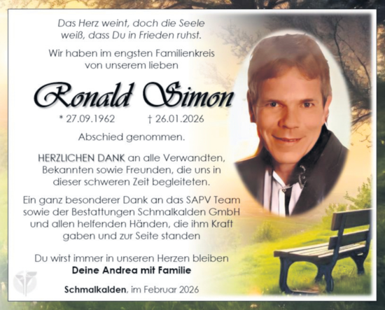 Traueranzeige von Ronald Simon von Südthüringer Presse