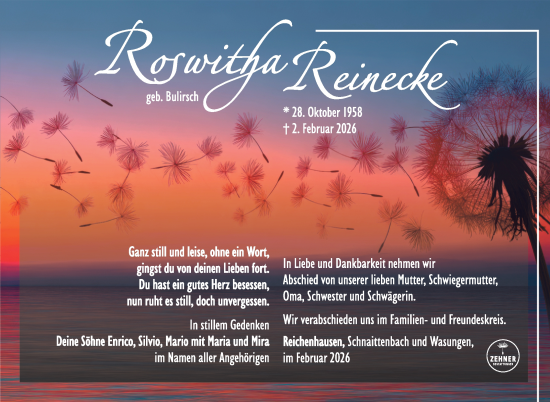 Traueranzeige von Roswitha Reinecke von Südthüringer Presse