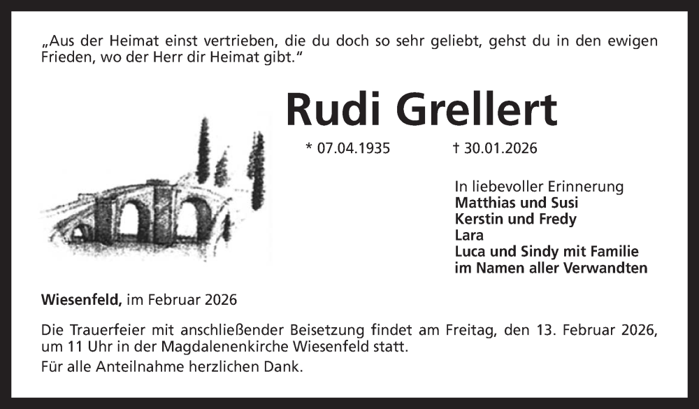  Traueranzeige für Rudi Grellert vom 07.02.2026 aus Neue Presse Coburg