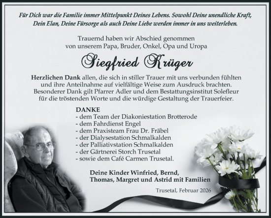 Traueranzeige von Siegfried Krüger von Südthüringer Presse