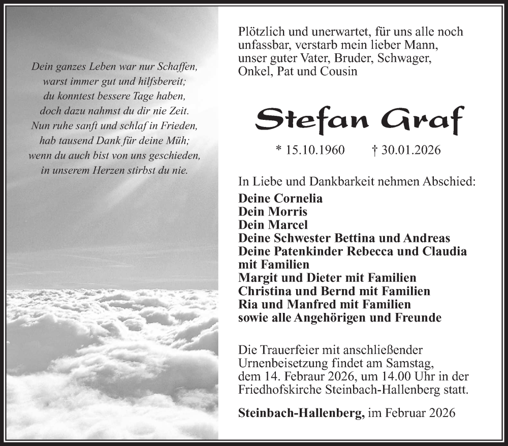  Traueranzeige für Stefan Graf vom 07.02.2026 aus Südthüringer Presse