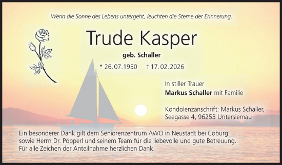 Traueranzeige von Trude Kasper von Neue Presse Coburg