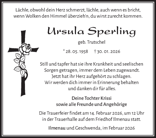 Traueranzeige von Ursula Sperling von Südthüringer Presse