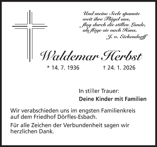 Traueranzeige von Waldemar Herbst von Neue Presse Coburg