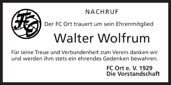 Traueranzeige von Walter Wolfrum von Frankenpost