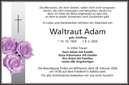 Traueranzeige von Waltraud Adam von Frankenpost