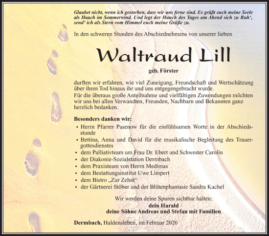 Traueranzeige von Waltraud Lill von Südthüringer Presse